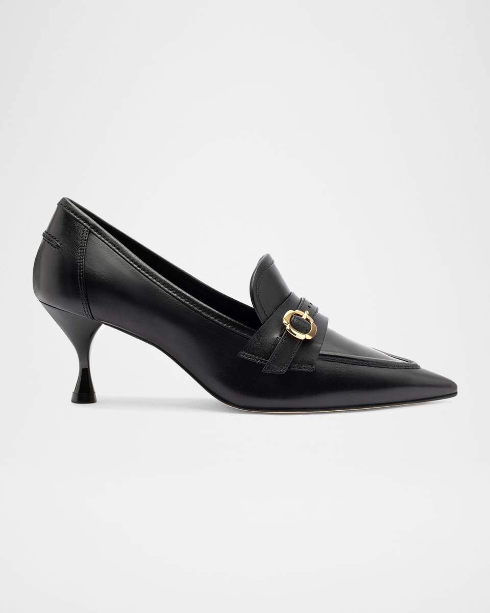 Susan Leather Buckle Loafer Pumps